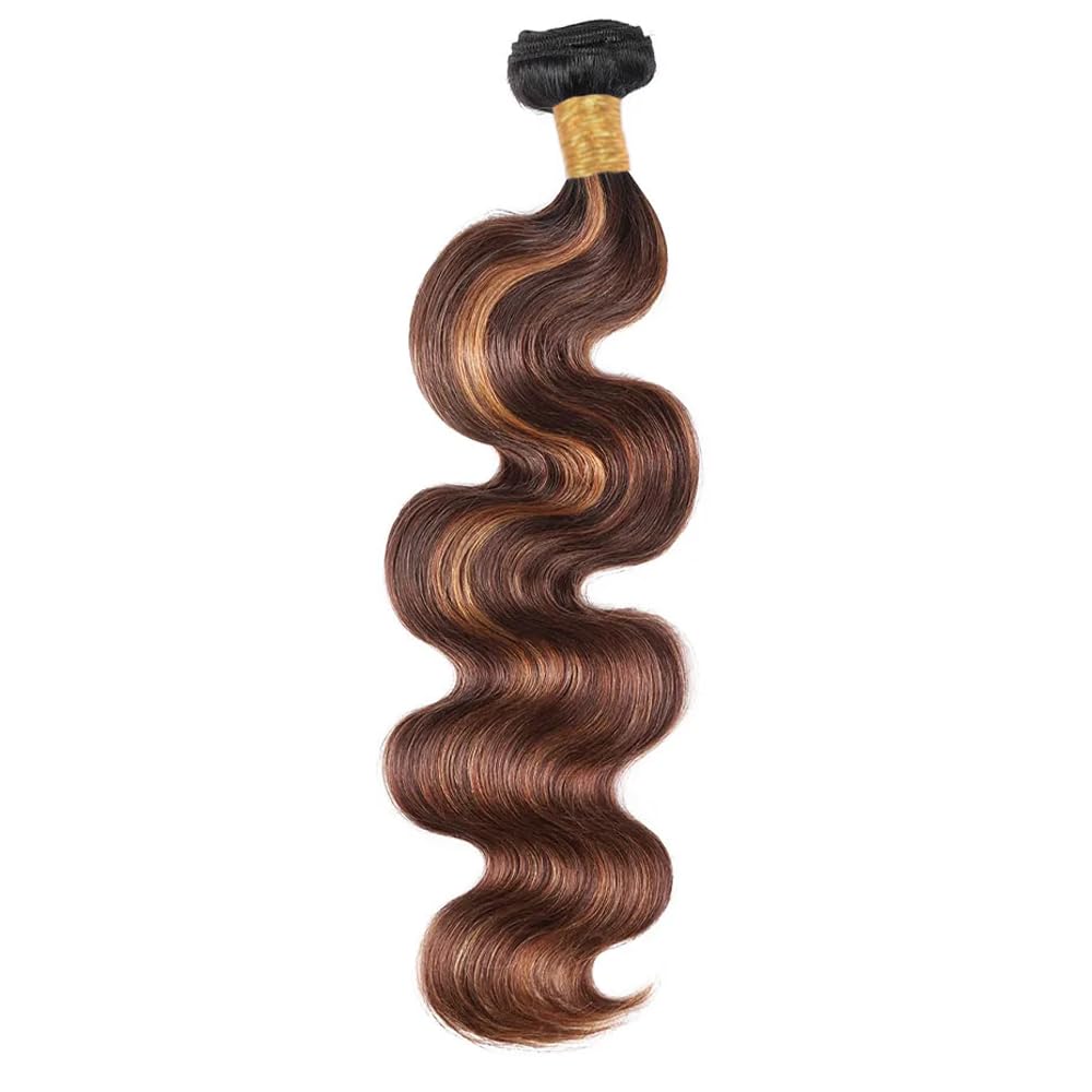 P4/30 Human Hair Bundles Body Wave Bundles With Highlights Human Hair 14 16 18 Inch Brazilian Virgin Remy Hair Extensions Dark Brown Bundle Hair Weave Salon Quality 100g/Pc