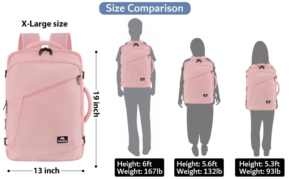 MATEIN 45L Womens Travel Backpack, Extra Large Carryon Backpack Fits Underseat & Overhead Bin, Cute Weekender Daypack for Travel on Airplane, Traveling Accessories for Women, Pink