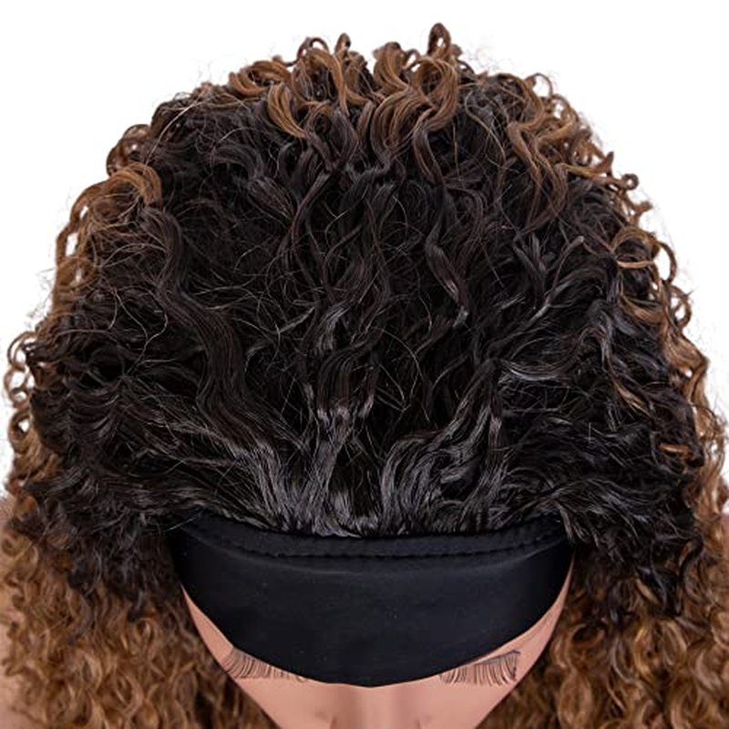 Ombre 1B30 Deep Wave Headband Wig Brown Human Hair Wig Dark Root 130% Density Brazilian Virgin Hair Machine Made Wigs for Women Dark Brown Color 12 Inch