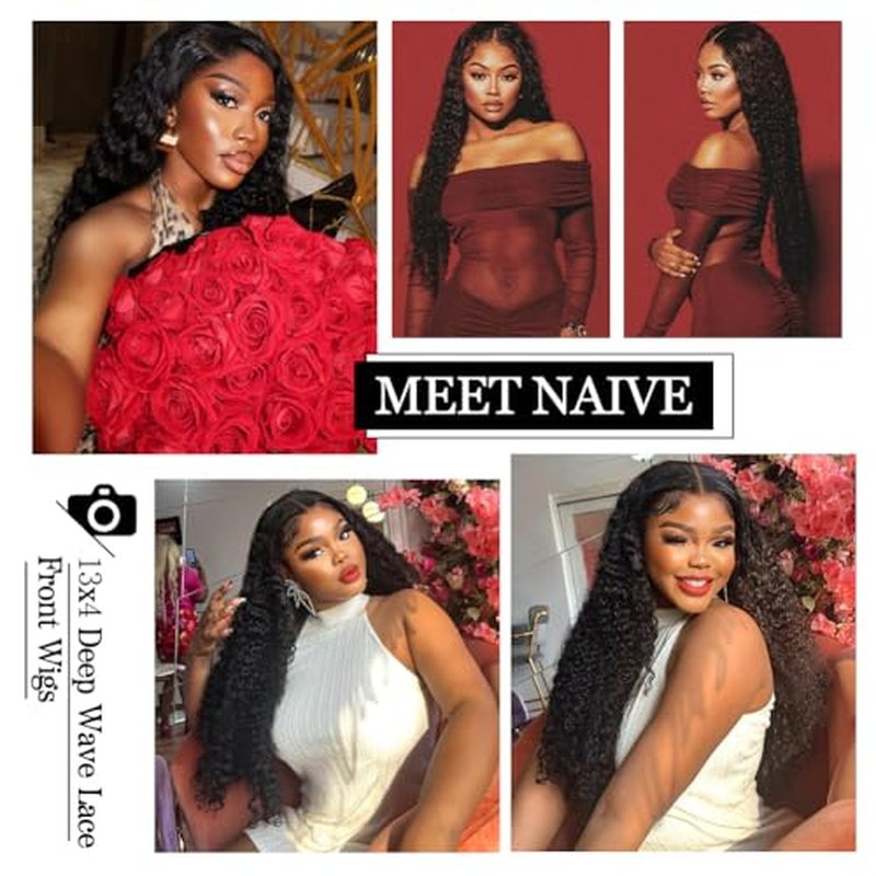 Deep Wave Lace Front Wigs Human Hair 200% Density 13x4 HD Curly Lace Frontal Glueless Wigs for Women Pre Plucked Deep Wave Natural Color (26 Inch)