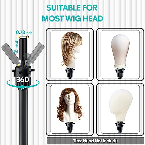 Wig Stand Tripod - Reinforced Metal Mannequin Head Stand with Tool Tray, Adjustable Height 31" - 57" Wig Head Stand for Styling Cosmetology Hairdressing Training with Wig Caps T-Pins Hair Clips