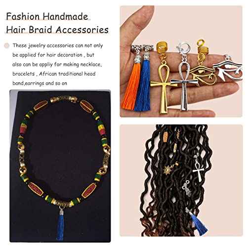 110PCS Retro Metal Dreadlock Accessories Hair Tube Beads Wooden-Like Beads Handmade DIY Tassel Hair Decoration Hair Jewelry for Locs Braids Men Women Hip-Hop Style