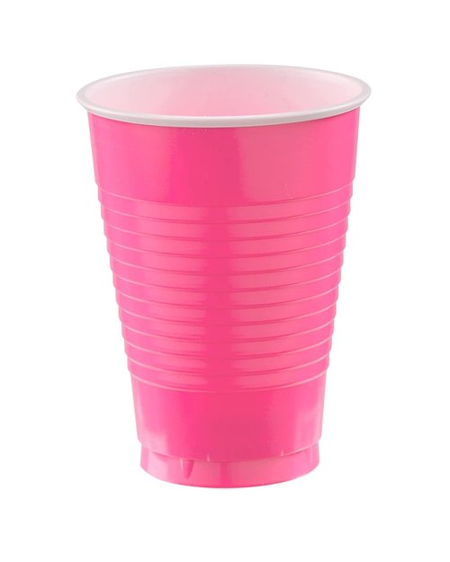 Bright Pink Plastic Cups (Pack of 20) - 12 oz. - Versatile Drinkware for Indoor & Outdoor Parties, Weddings, Birthdays, Celebrations & More