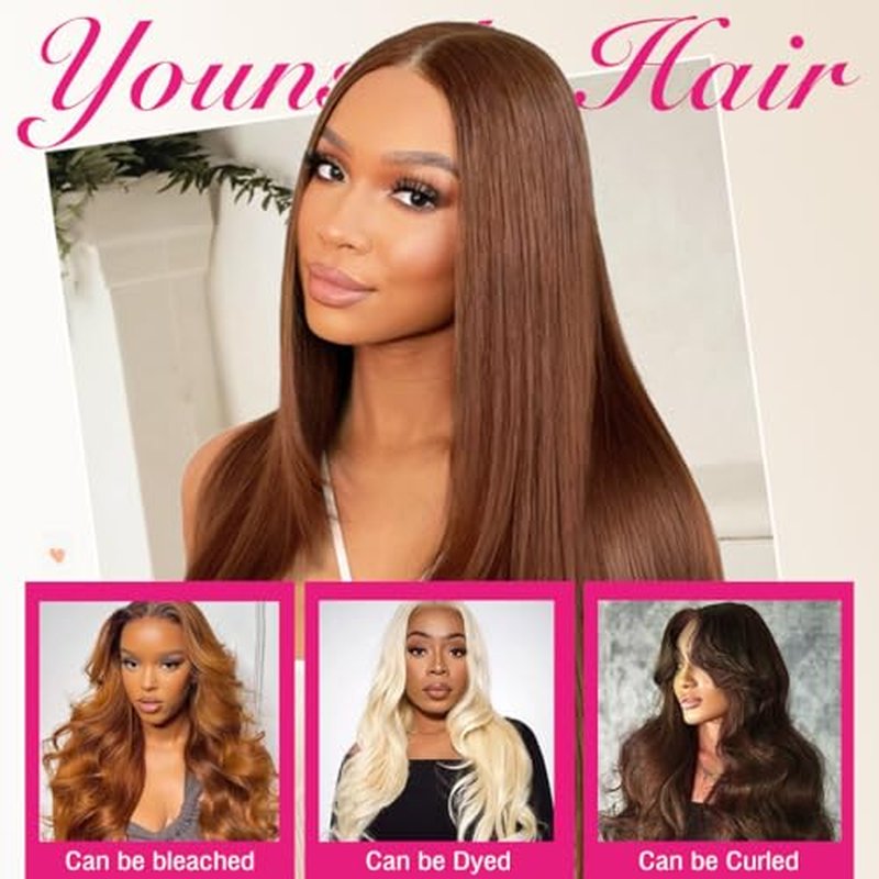 Younsolo Brown Bundles Human Hair Straight 3 Bundles 100% Unprocessed Brazilian Bundles Human Hair 12A Chocolate Brown Straight Bundles Hair Extensions 4# Color 18 20 22 Inch