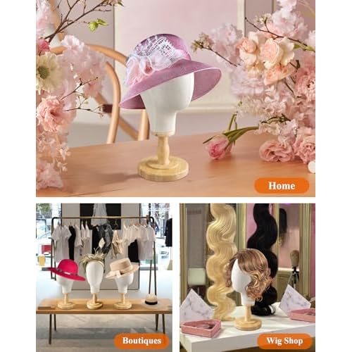 CHADWICK Wig Head Stand Mannequin Head Hat Display Stand Linen Wig Holder, Hat Rack Fabric Head, Canvas Dome + Detachable Wood Stand, Wig Display Model Head Wig Stand for Wigs, Hats, Caps, Headdress