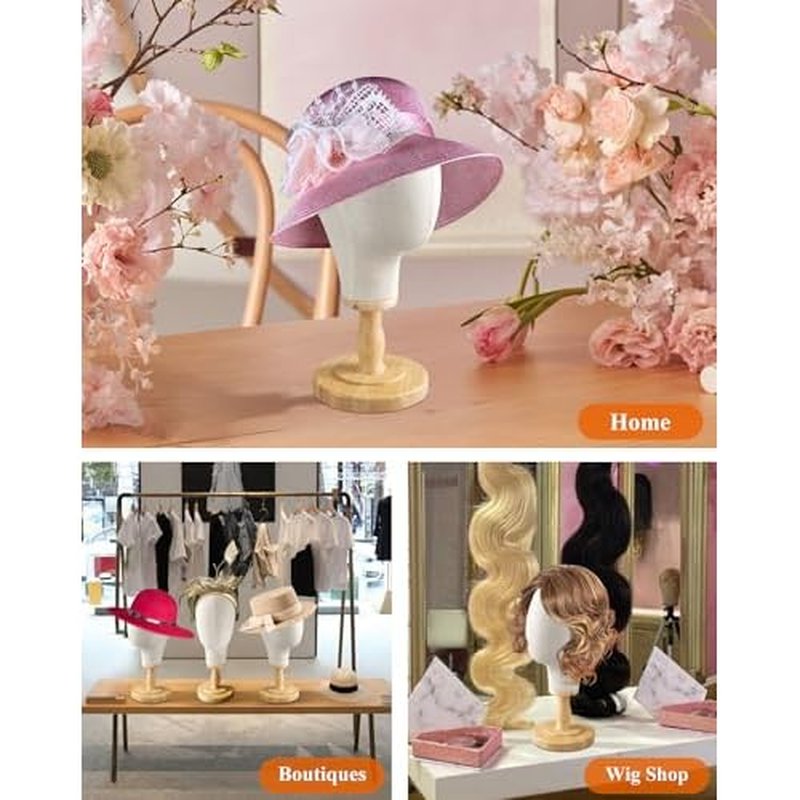 CHADWICK Wig Head Stand Mannequin Head Hat Display Stand Linen Wig Holder, Hat Rack Fabric Head, Canvas Dome + Detachable Wood Stand, Wig Display Model Head Wig Stand for Wigs, Hats, Caps, Headdress