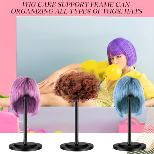Tatuo 4 Pcs Wig Holders, 9.8"-18.9" Adjustable Height Wig Head Stand Portable Hat Display Holder Storage for Multiple Travel Wigs Styling Practice women DIY Head Stand Non Slip Stable (Black)