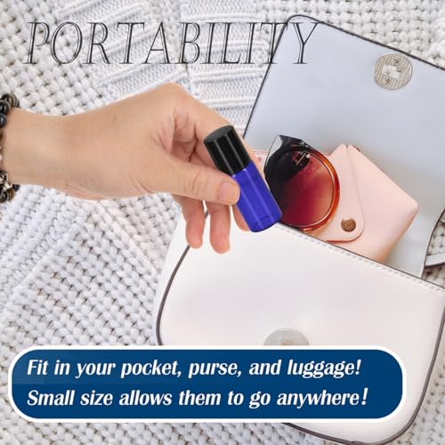 ZEJIA 3ml Roller Bottles 24Pack Cobalt Blue Thick Glass Essential Oil Bottles with Stainless Steel Roller Ball and 2 Droppers