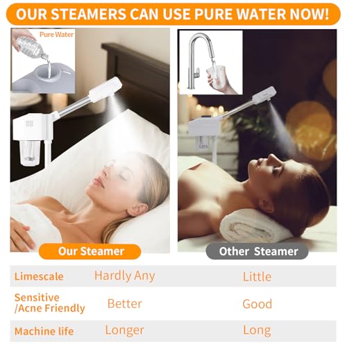 Professional Facial Steamer, Hot Mist Spray, Vaporizador Facial Steamer for Esthetician, Height Adjustable, SPA at Home, White