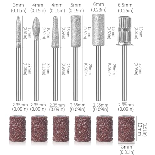 6 Pcs Nail Drill Bits Set,3/32'' Professional Nail Bits for Manicure Pedicure