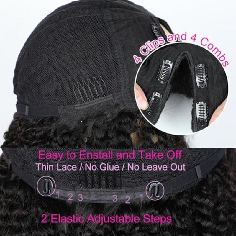 18 Inch V Part Wig Human Hair Curly,V Part KinkyCurly Wig for Women,Glueless Elastic Drawstring No Leave Out No Sew in Upgrade U Part Full Head Clip in Natural Black 12A Human Hair 200% Density