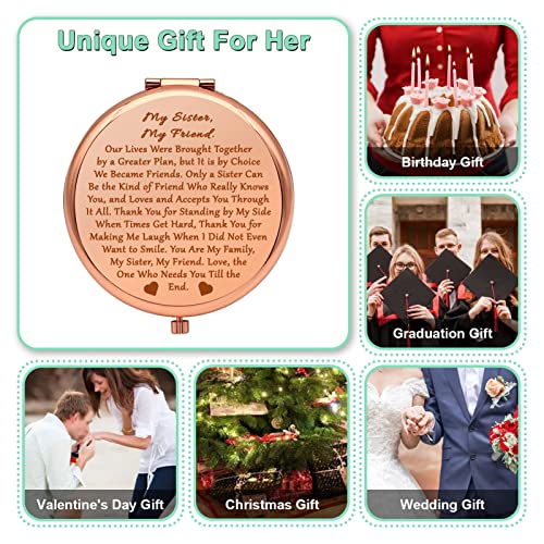 Sisters Birthday Gift Ideas Sister Gifts from Sisters Rose Gold Compact Mirror for Best Friend Teen Girls Friendship Gift for Women Folding Makeup Mirror Thanksgiving Graduation Gifts