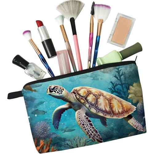 Sea Turtle Makeup Bag Cute Small Organizer Bag Travel Toiletry Zipper Pouch Sea Turtle Cosmetic Bag Birthday Christmas Gifts for Turtle Lovers Women Friends