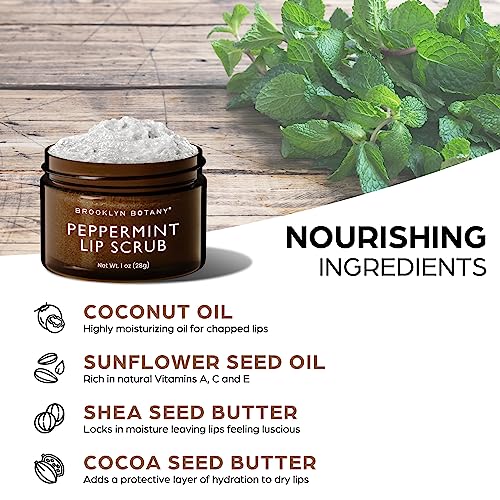 Brooklyn Botany Lip Scrub Exfoliator 1 oz ? Lip Moisturizer for Dry Lips and Chapped Lips ? Gentle Lip Exfoliator for Smooth and Brighter Lips ? Peppermint Flavor
