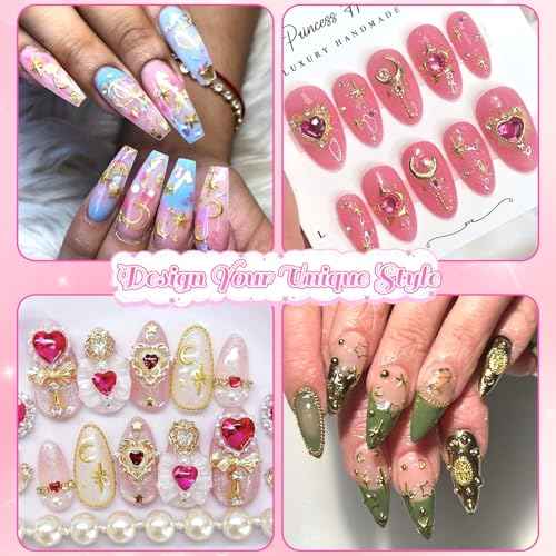 BELICEY 2 Boxes 3D Star Nail Charms Mix Gold Silver Star Cross Charms for Nails Beige White Flatback Pearls for Nails Metal Nail Studs Charms and Gems for DIY Nail Art Supplies Accessories Crafts