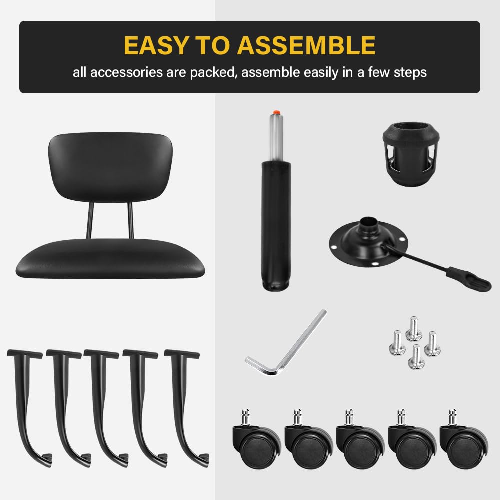 WKWKER Square Swivel Stool with Wheels Height Adjustable Stools for Home Work Drafting SPA Massage Shop Cost-Effective Rolling Stool Chair with Back (Black)