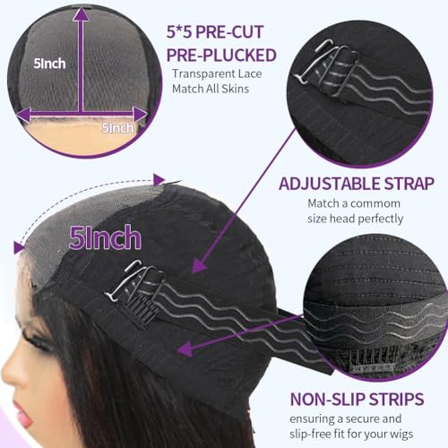 Durya Glueless Wigs Human Hair Pre Plucked Pre Cut 5x5 HD Lace Closure Wigs Human Hair Wear and Go Glueless Wigs Body Wave Lace Front Wigs for Black Women 250% Density 22 Inch
