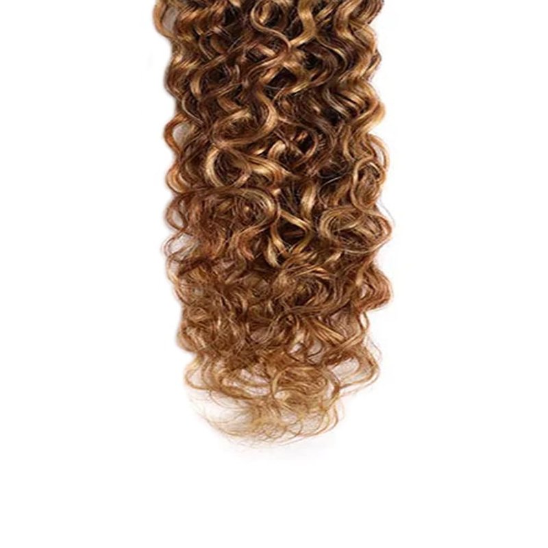 Ombre Curly Human Hair Bundles P4/27 Highlight Bundles Human Hair 12 14 16 Inch Honey Brown Bundle Double Weft Unprocessed Brazilian Virgin Remy Hair Extensions 3Pcs/Set