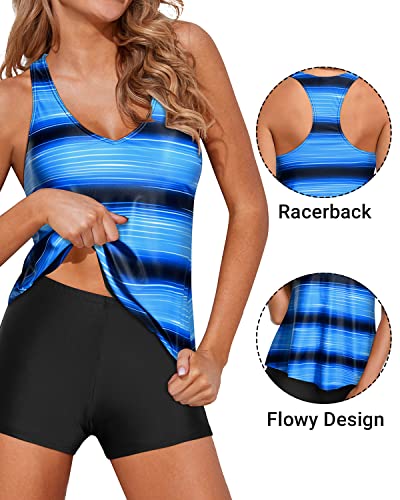 Holipick Two Piece Tankini Swimsuits for Women Tummy Control Bathing Suits Flowy Swim Tank Top with Boy Shorts Blue