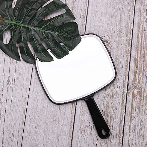 Large Wall Mount Hand Mirror with Handle, for Vanity Makeup Home Salon Travel Use (Square Black 10.3inx7.3in)