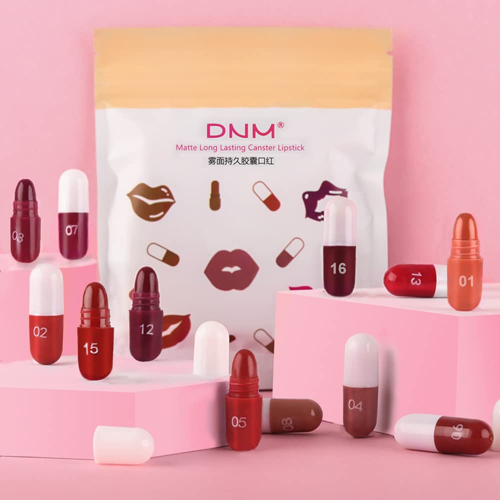 BINGBRUSH 18Pcs Pill Lipstick Capsules Samples Mini Set Makeup, Long Lasting Lip Stain Lápiz Labial Rojo Women Red Cute Lip Stick Purse Set Labiales Matte Larga Duracion 24