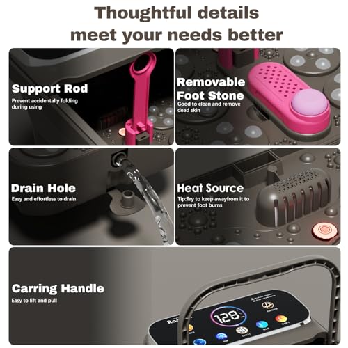 Foot Spa Electric Rotary Massage, with Touchscreen Pro Color Display, Collapsible Foot Bath with Heat, Bubble,Remote Control, Temp Control, and 24 Motorized Shiatsu Massage Balls (Dark Grey)