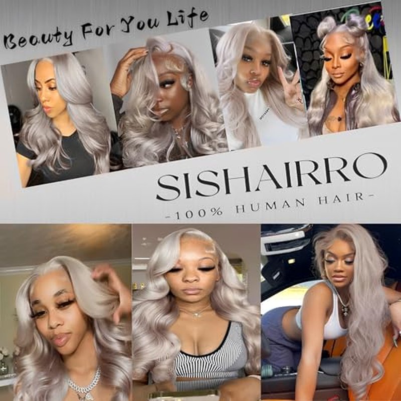 Grey Lace Front Wigs Human Hair Pre Plucked with Natural Hairline 13x6 Glueless Wigs Human Hair 180 Density Body Wave Lace Frontal Wig 24 Inch