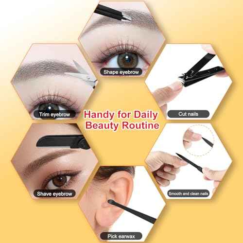 Yougai Tweezers and Nail Clippers Set,9 Pcs Professional Stainless Steel Tweezers Kit-Great Precision Tweezers with Curved Scissors and Eyebrow Razor for Daily Beauty Tools with Leather Travel Case