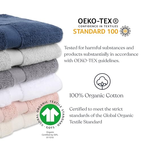 Delara Organic Cotton Luxuriously Plush Washcloths Pack of 6 | GOTS & Oeko-TEX Certified | Premium Quality Face Towels | Feather Touch Technology|650 GSM Long Staple|Soft, Quick Dry & Ultra-Absorbent