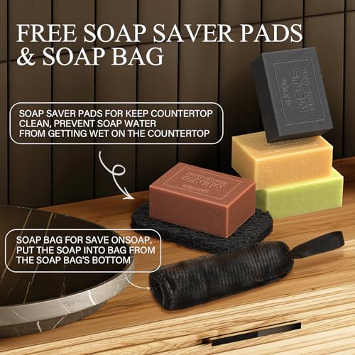 SHVYOG Mens Soap, 4 Pack Mens Bar Soap, Gift for Men Natural Cold Pressed Handmade Exfoliating Soap, Deep Cleansing, Moisturizing Bar Soap, Sandalwood Amber, Mint, Charcoal, Turmeric - 150G*4
