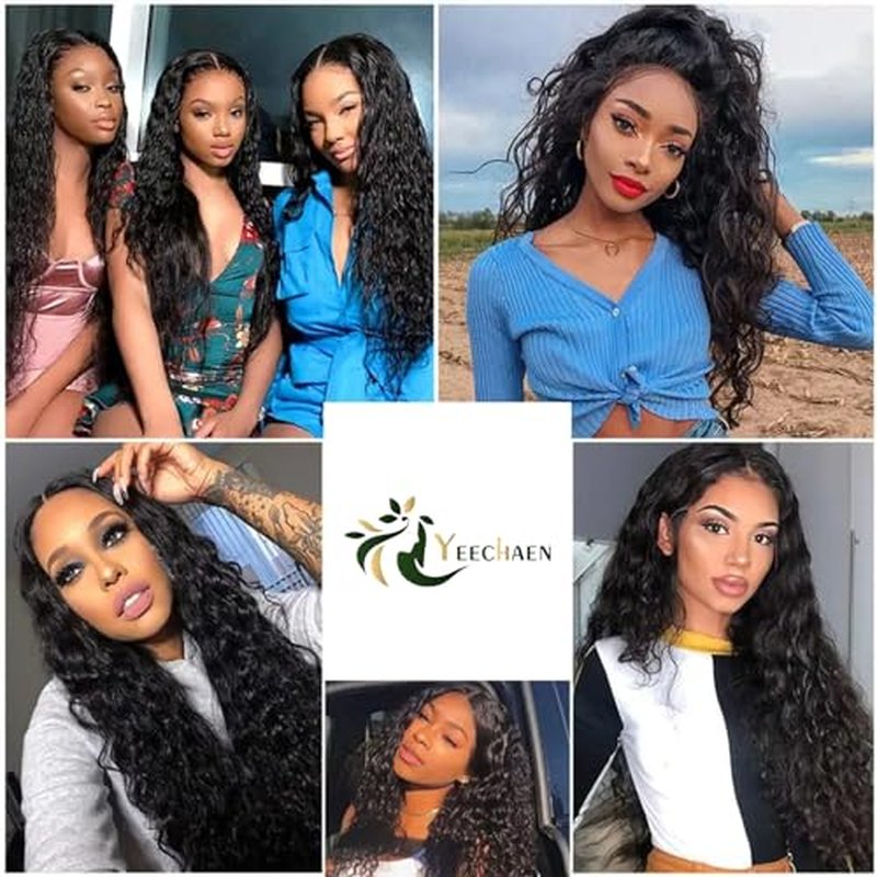 Water Wave Lace Front Wigs Human Hair 180% Density 13x4 HD Lace Frontal Wigs Pre Plucked with Baby Hair Wet and Wavy Curly Frontal Human Hair Wigs for Women Natural Color (24inch)