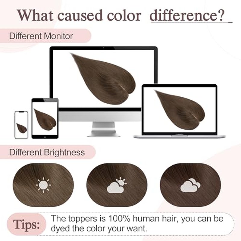 SEGO Real Human Hair Toppers for Women - Large Full Silk Base, 9 * 14 cm, Clip In Topper, 150% Density, No Bangs, 10 Inch #2Y Dark Smoky Brown