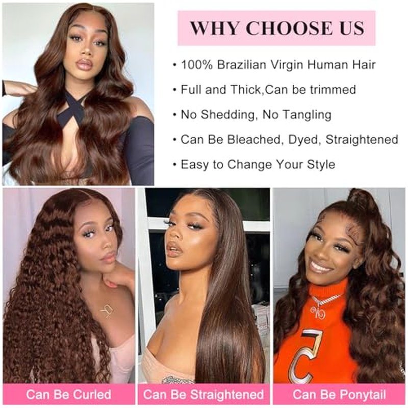 12A Chocolate Brown Human Hair Bundles Body Wave Bundles Human Hair 18 20 22 Inch 100% Unprocessed Brazilian Virgin Hair Body Wave 3 Bundles Deals Real Human Hair Extensions For Black Women
