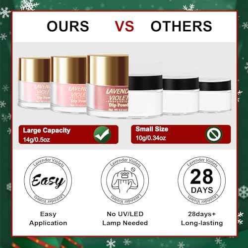 Lavender Violets Dip Powder Nail Kit, Large Capacity Set - 6 Colors Yellow Pumpkin Orange Red Green Dipping Powder for Halloween Christmas Nail Art Manicure J222