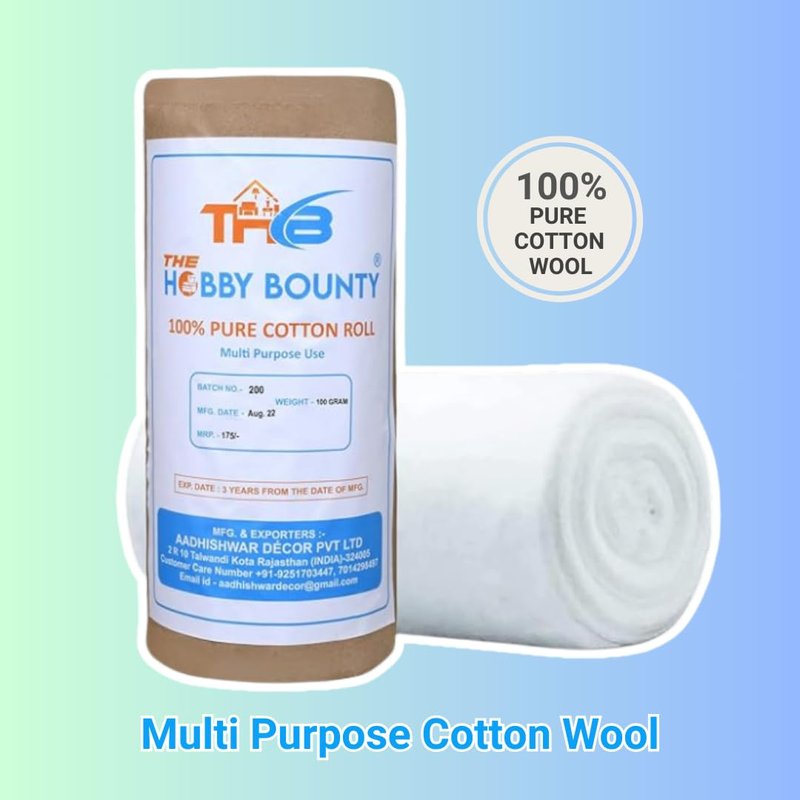 The Hobby Bounty Pure Cotton Roll Undercast Padding Roll Soft and Highly Absorbent, Makeup Remover in an Easy to Tear & Use Soft White Cotton Wool for Art Projects, Craft (500 Gram)