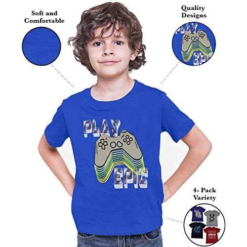BROOKLYN VERTICAL 4-Pack Boys Short Sleeve Crew Neck T-Shirt with Chest Print | Soft Cotton Sizes 6-20