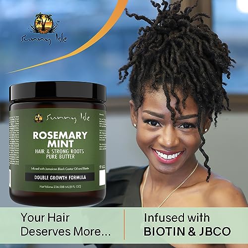 Sunny Isle Rosemary Mint Hair and Strong Roots Butter 8oz | Infused with Biotin & Jamaican Black Castor Oil | Strengthen and Nourish Hair | Dry Scalp, Split Ends