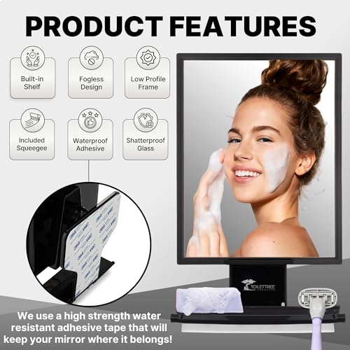 ToiletTree Products Fogless Shower Mirror - Anti-Fog Mirror - Adjustable Shaving Mirror with a Squeegee - Rust-Proof, Impact-Resistance Bathroom Shower Mirror - Tall