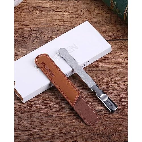Stainless Steel Nail File with Anti-Slip Handle and Leather Case, Double Sided and Files Nails Easily for Men and Woman