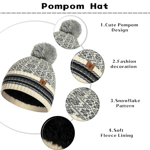Winter Beanie Hat Long Scarf and Touchscreen Gloves for Women Fleece Lined Skull Cap Neck Scarves for Men 3Pcs