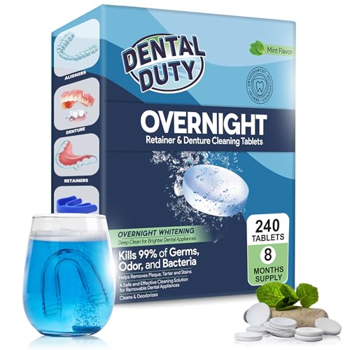 240 units Overnight Retainer & Denture Cleaning Tablets- Extra Strength, Best Cleaner Removes Bad Odor, Plaque, Stains from Retainers, Night Guards, Mouth Guard, & Dental Appliances.