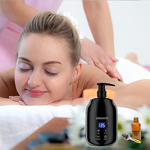 Massage Oil Warmer with Two Oil Bottle Dispenser, Lotion Bottle Warmer Dispenser Heater, Smart Touch Key Electric Warm Lotion Dispenser, Lube Gel Cream Warmer for Home Pro Salon Spa Massage (black)