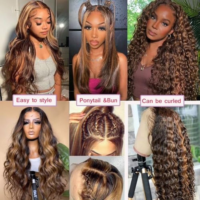 Lemoda Outlet Deal 12A 26Inch Highlight Straight Human Hair Lace Front Wigs 13x4 Ombre 4/27 Lace Frontal Wig 180 Density Virgin Human Hair Wigs Pre Plucked