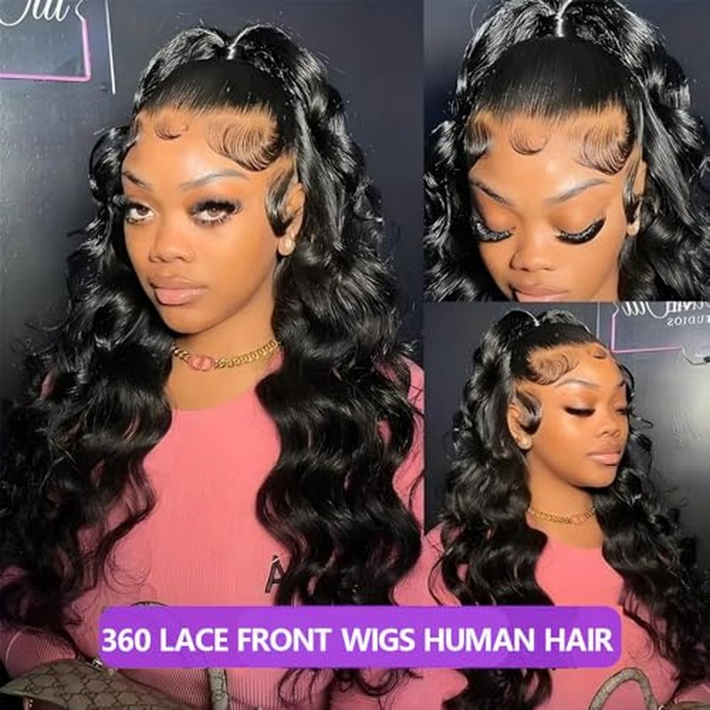 Body Wave Lace Front Wigs Human Hair Invisible Strap 360 HD Lace Front Wigs Human Hair Pre Plucked Drawstring 360 Lace Frontal Wig 180 Density Glueless Wigs Human Hair for Women 20 Inch