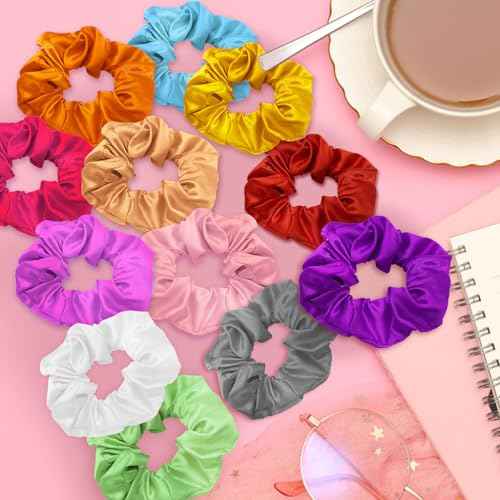 12 Pcs LED Scrunchies, Light Up Scrunchies, Neon Scrunchies Elastic Glow in the Dark Srunchies Rave Accessories for Women Birthday Gift Party Favors Halloween Christmas New Year