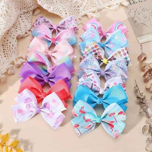 20PCS 5 Inch Hair Bows for Girls Alligator Clips Grosgrain Ribbon Heart Rainbow Big Bows Clips Hair Barrettes Accessories for Little Girls Kids Toddlers Teens