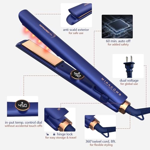Titanium Flat Iron Hair Straightener | MIRACOMB Professional Straightening Iron Styler with Infrared Light for Straight and Smooth Styles|1" Premium 2 in 1 Styling Tool with Digital Heat Settings