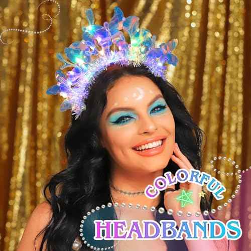 JONKY Light Up Butterfly Headband Glowing Mermaid Hair Band Rave Costume Hair Accessories for Women