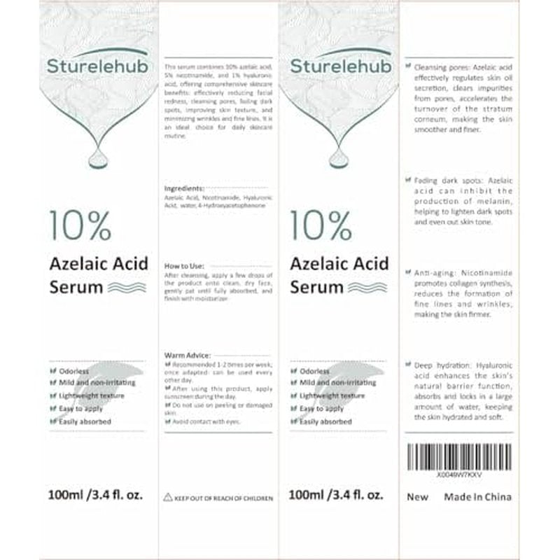 Azelaic Acid 10% Serum, 3.4 fl. oz. / 100ml, Azelaic-Acid-Serum For Reducing Facial Redness And Face