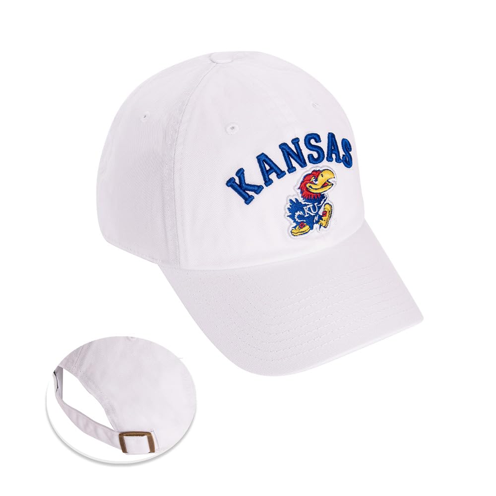 Desert Cactus University of Kansas Baseball Hat Jayhawks KU Brimmed Embroidered Hats Cap Adjustable Cloth Strap Adult (Style D1) White